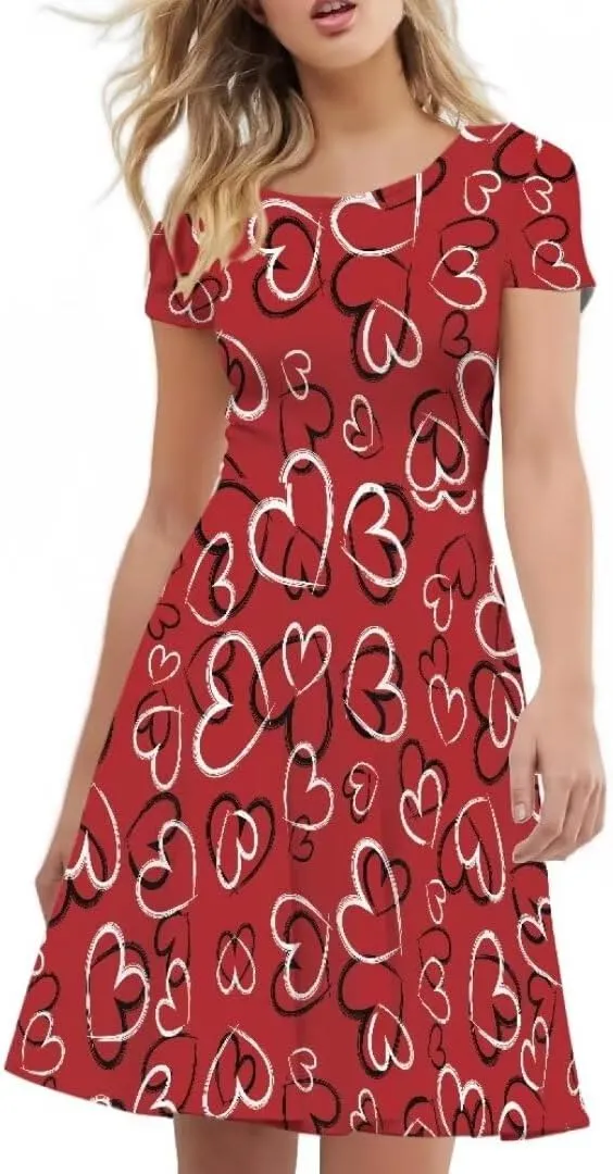 Women Short Sleeve Crew Neck Dresses Cute Graphic Summer Hawaiian Dress for Beach Party