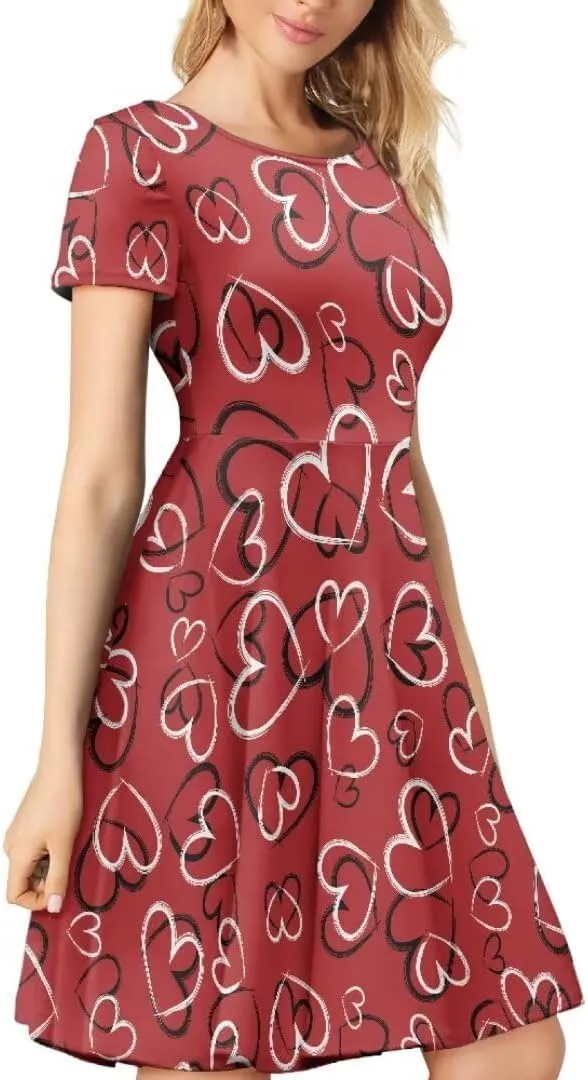 Women Short Sleeve Crew Neck Dresses Cute Graphic Summer Hawaiian Dress for Beach Party