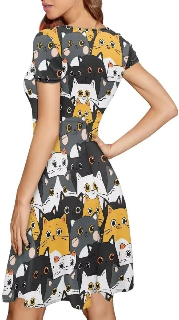 Women Short Sleeve Crew Neck Dresses Cute Graphic Summer Hawaiian Dress for Beach Party