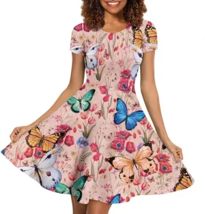 Women Short Sleeve Crew Neck Dresses Cute Graphic Summer Hawaiian Dress for Beach Party
