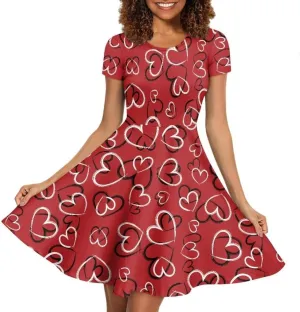 Women Short Sleeve Crew Neck Dresses Cute Graphic Summer Hawaiian Dress for Beach Party