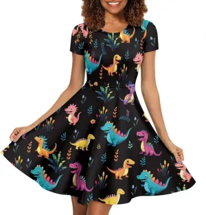 Women Short Sleeve Crew Neck Dresses Cute Graphic Summer Hawaiian Dress for Beach Party