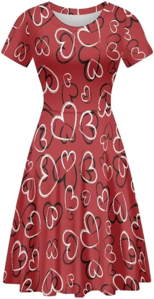 Women Short Sleeve Crew Neck Dresses Cute Graphic Summer Hawaiian Dress for Beach Party