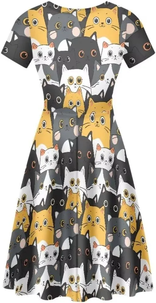 Women Short Sleeve Crew Neck Dresses Cute Graphic Summer Hawaiian Dress for Beach Party