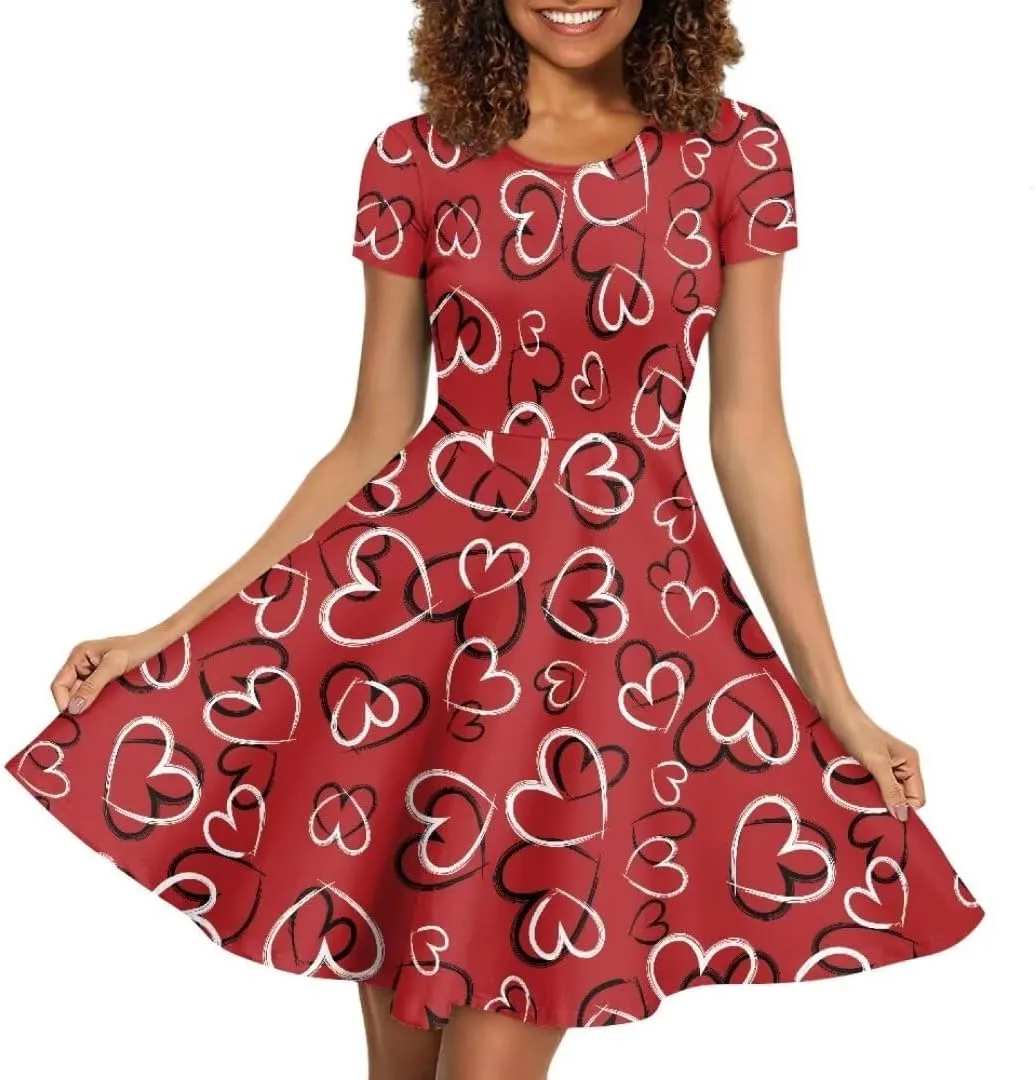 Women Short Sleeve Crew Neck Dresses Cute Graphic Summer Hawaiian Dress for Beach Party