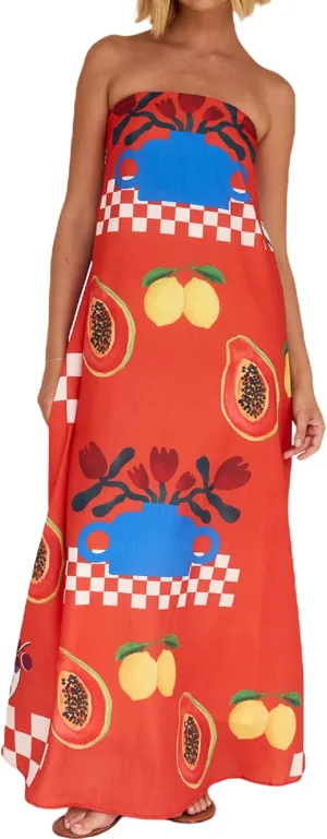 Women Strapless Boho Maxi Dress Y2k Graphic Print Flowy Tube Long Dress Colorful Beach Vacation Sundress