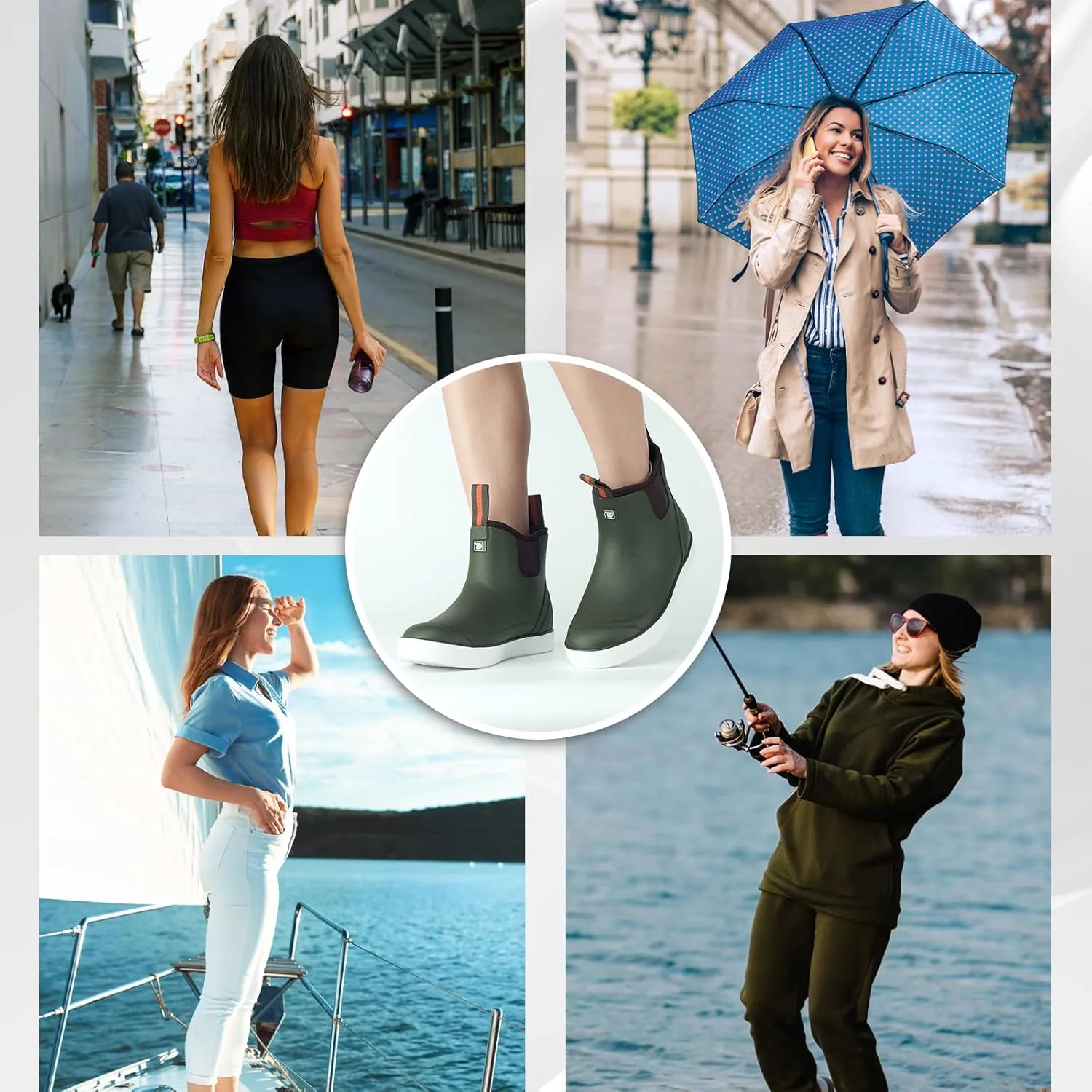 Women's Ankle Rain Boots, Rubber Fishing Deck Boots, Anti-slip Short Waterproof Shoes for Outdoor Fishing, Boating, Size 6-11
