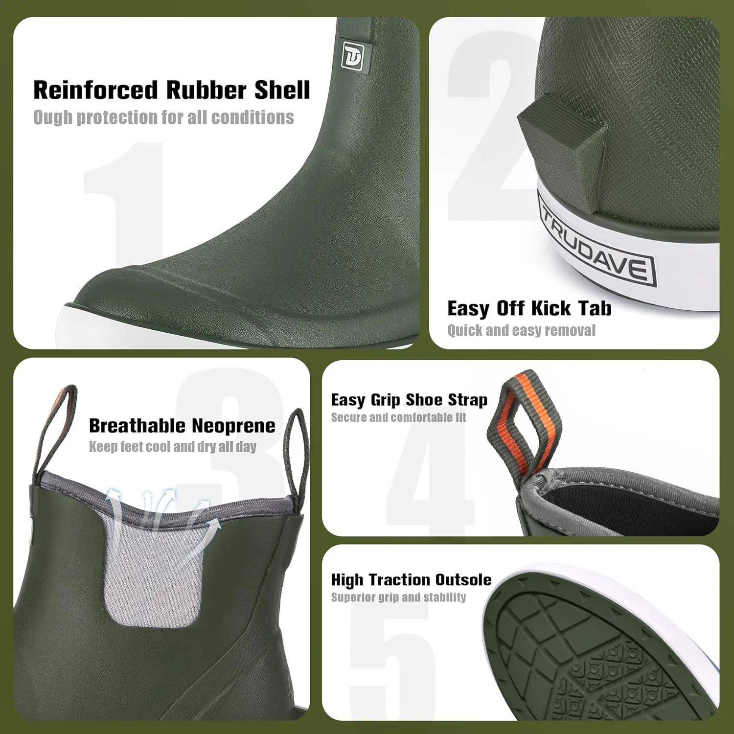 Women's Ankle Rain Boots, Rubber Fishing Deck Boots, Anti-slip Short Waterproof Shoes for Outdoor Fishing, Boating, Size 6-11