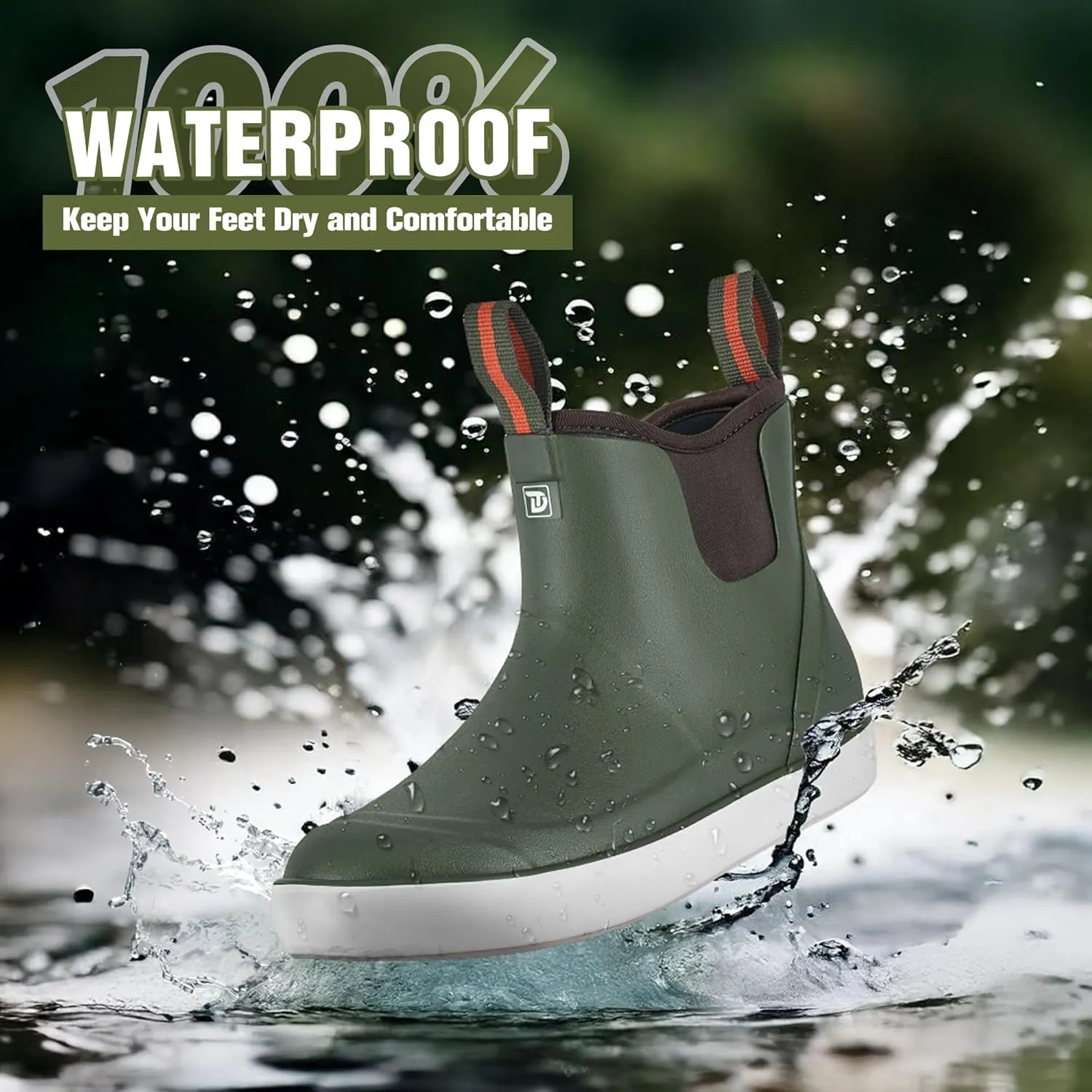 Women's Ankle Rain Boots, Rubber Fishing Deck Boots, Anti-slip Short Waterproof Shoes for Outdoor Fishing, Boating, Size 6-11
