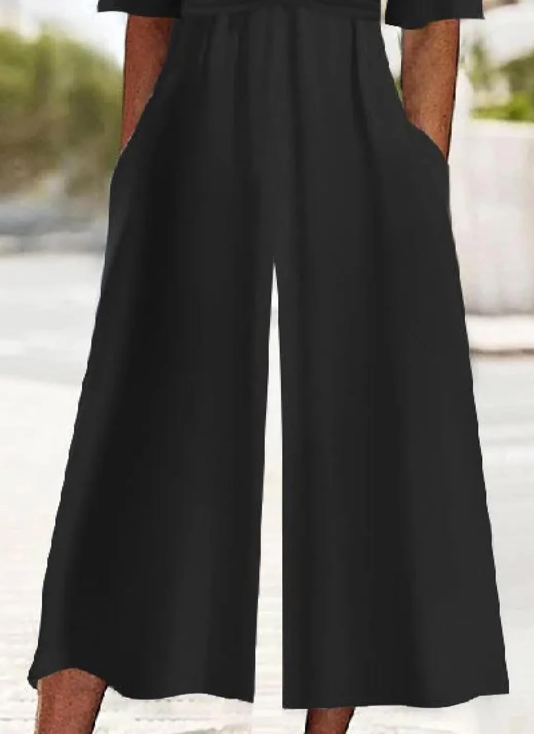 Women's Black Solid Color Elegant V neck Wrap Jumpsuit 2025 Summer Half Sleeve Elegant Casual Formal Date Jumpsuit