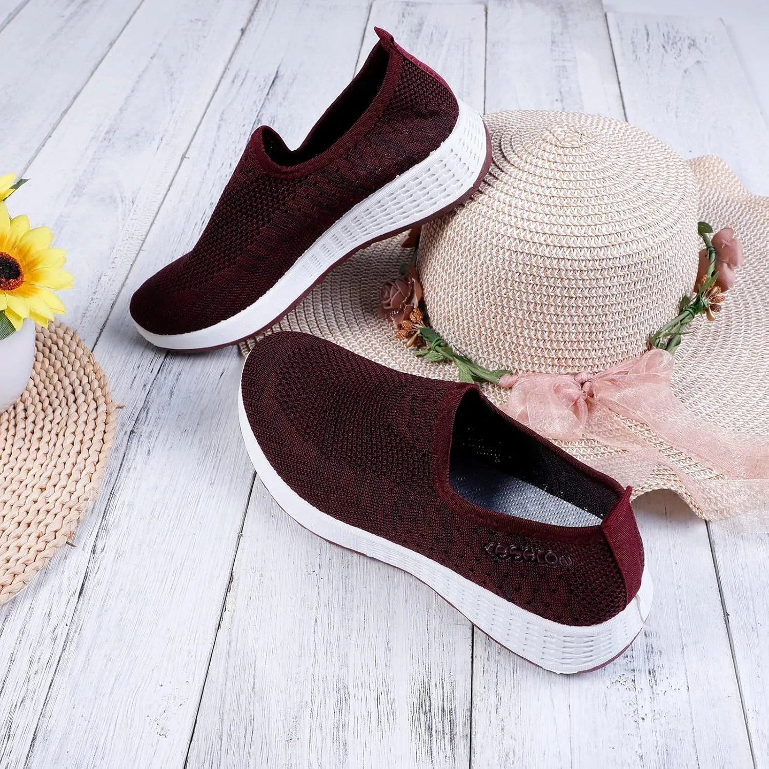 Womens Canvas Slip On Shoes Casual Walking Sneakers Lightweight Flat Fashion Comfortable Elastic Loafers Non Slip