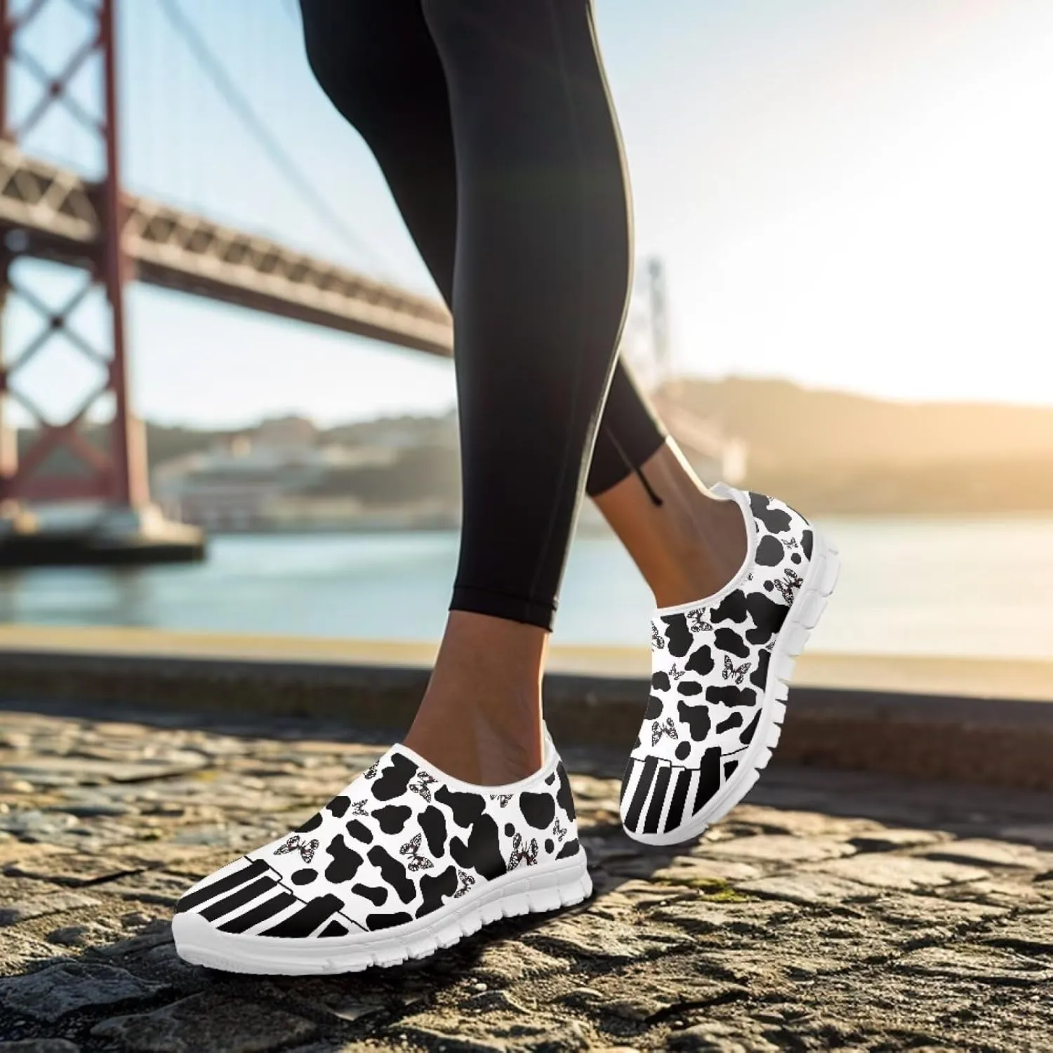 Women's Casual Slip On Flats Fantasitic Print Fashion Sneakers Lightweight Non Slip Travel Ladies Shoes White Sole