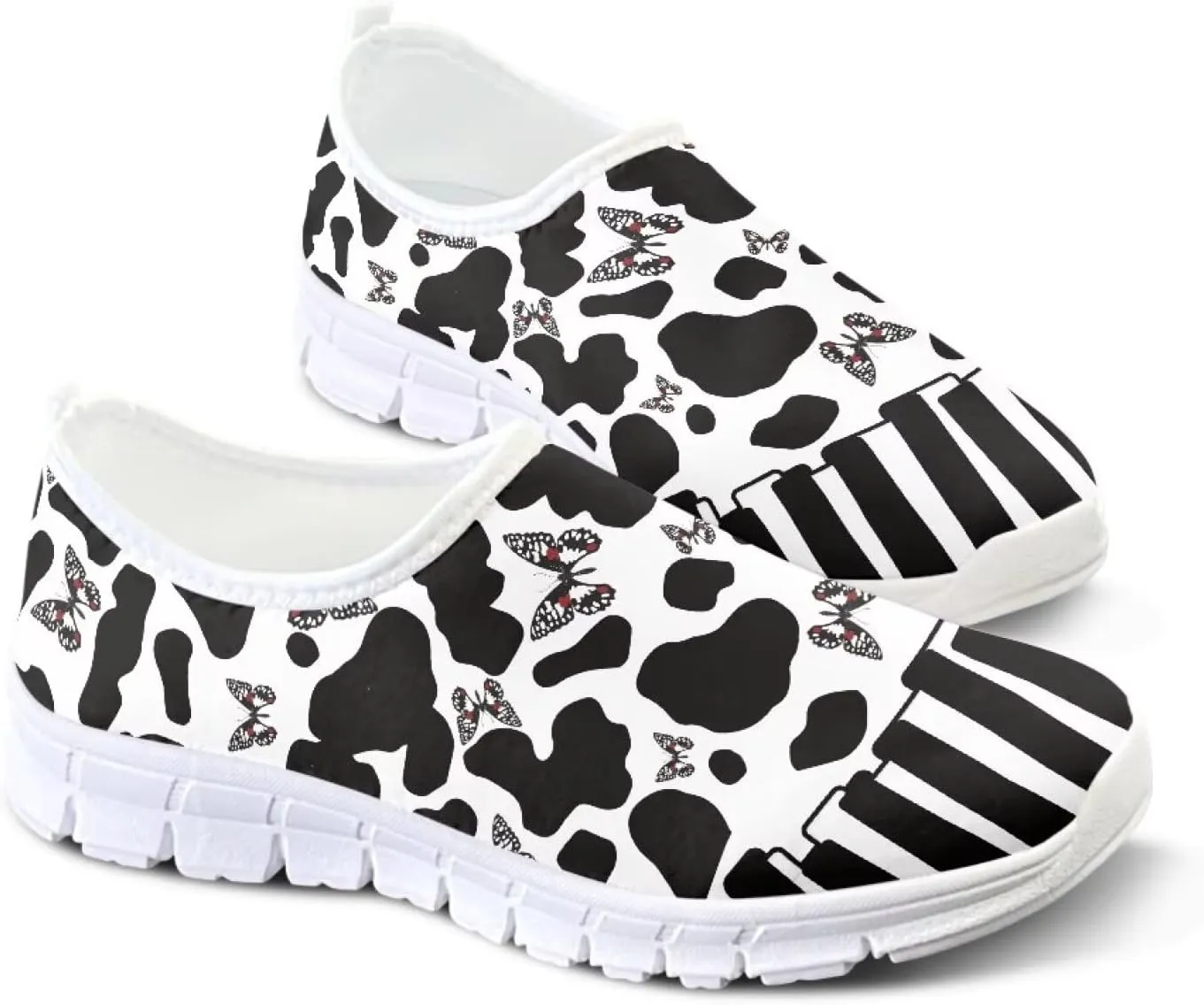 Women's Casual Slip On Flats Fantasitic Print Fashion Sneakers Lightweight Non Slip Travel Ladies Shoes White Sole