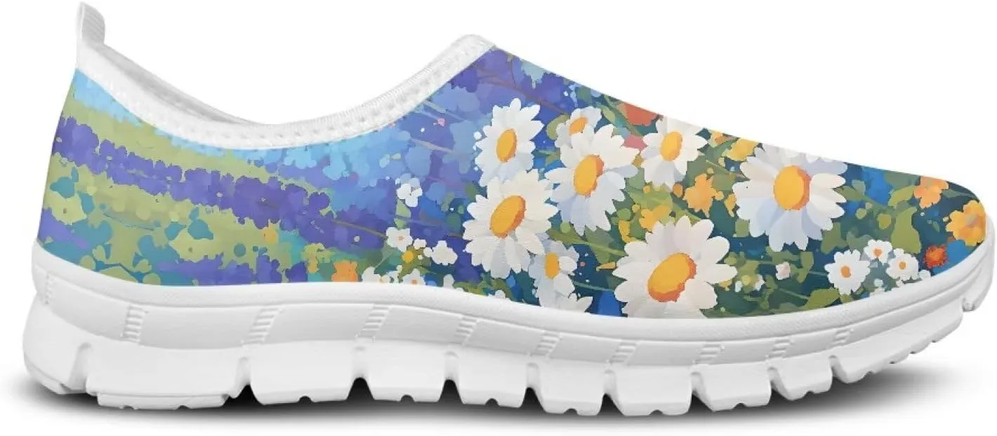 Women's Casual Slip On Flats Fantasitic Print Fashion Sneakers Lightweight Non Slip Travel Ladies Shoes White Sole