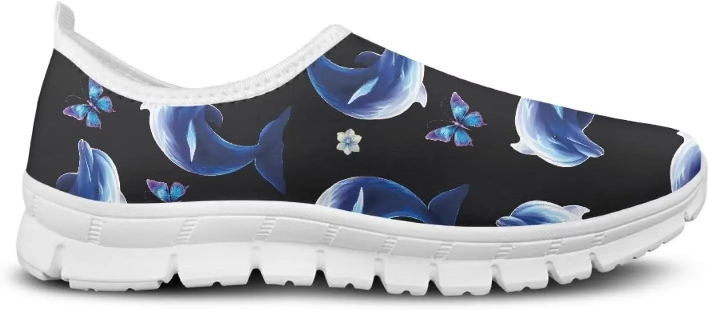 Women's Casual Slip On Flats Fantasitic Print Fashion Sneakers Lightweight Non Slip Travel Ladies Shoes White Sole