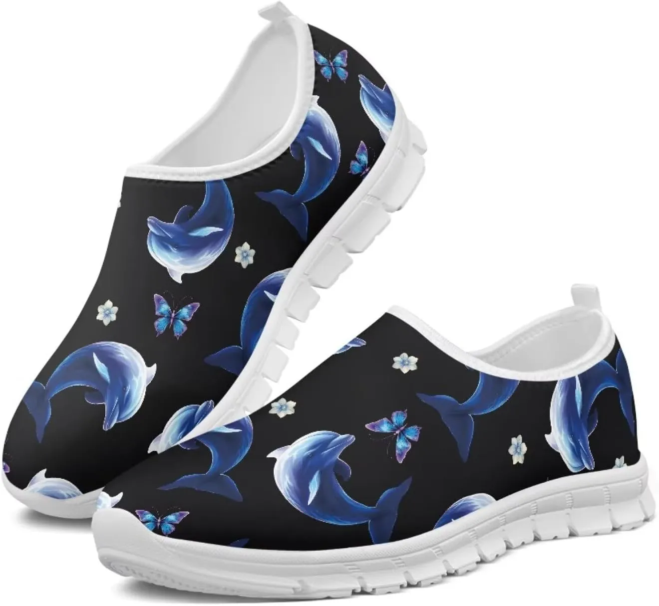 Women's Casual Slip On Flats Fantasitic Print Fashion Sneakers Lightweight Non Slip Travel Ladies Shoes White Sole