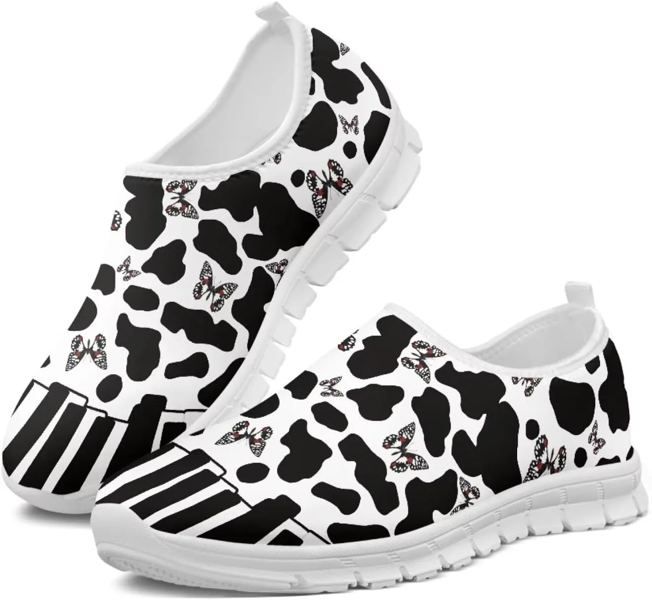 Women's Casual Slip On Flats Fantasitic Print Fashion Sneakers Lightweight Non Slip Travel Ladies Shoes White Sole
