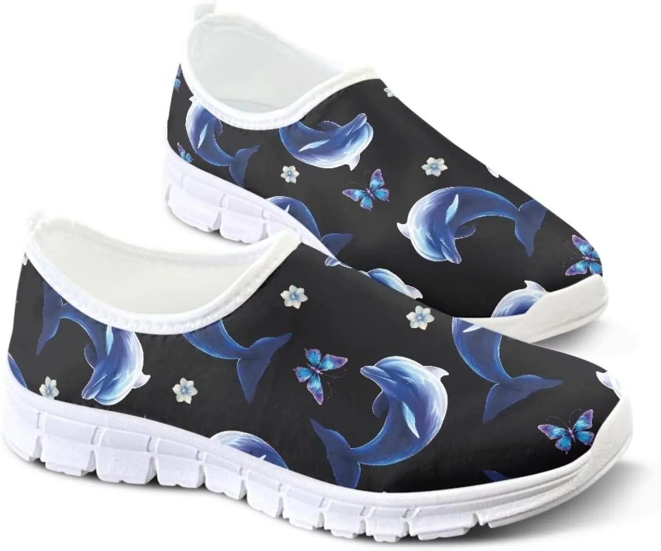 Women's Casual Slip On Flats Fantasitic Print Fashion Sneakers Lightweight Non Slip Travel Ladies Shoes White Sole