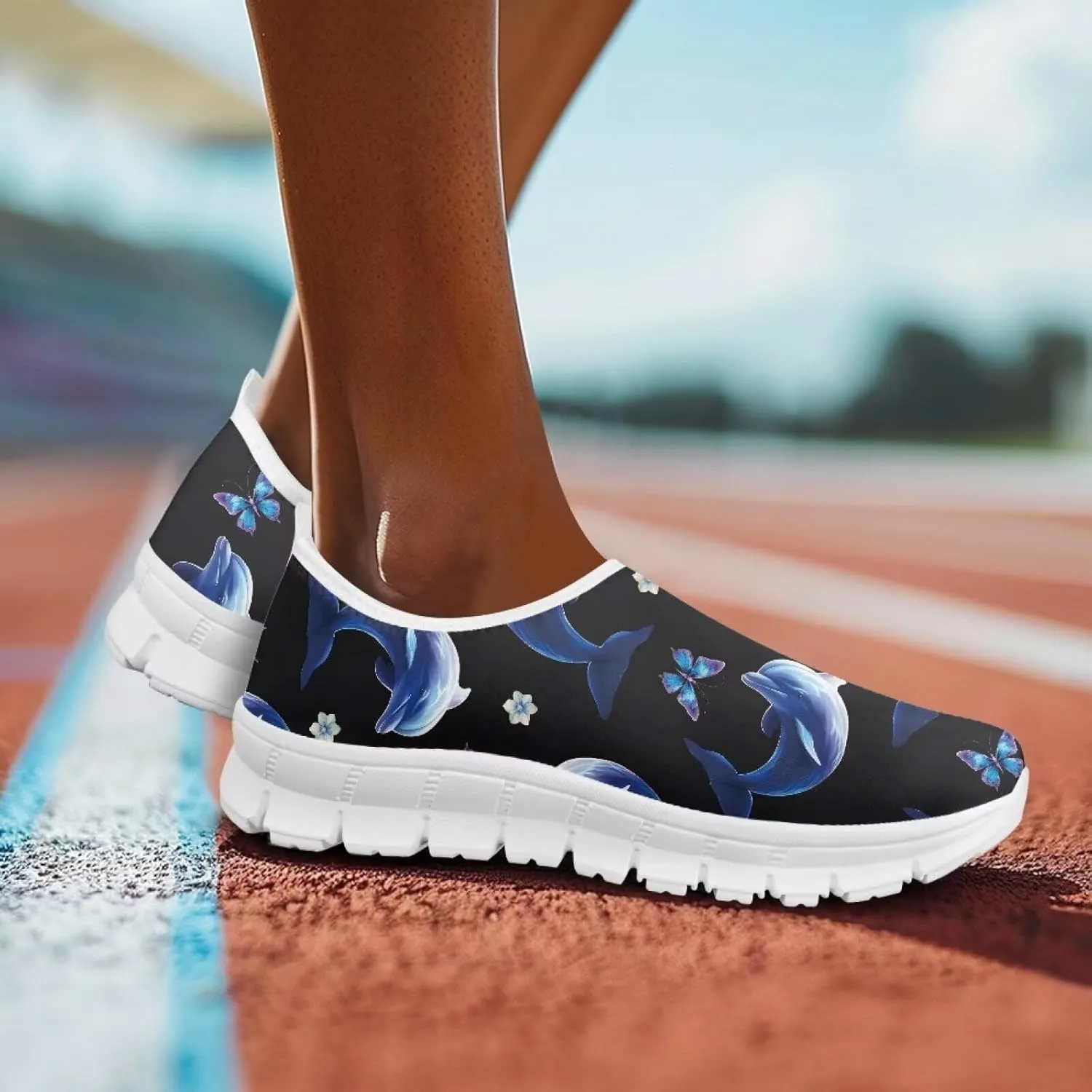 Women's Casual Slip On Flats Fantasitic Print Fashion Sneakers Lightweight Non Slip Travel Ladies Shoes White Sole