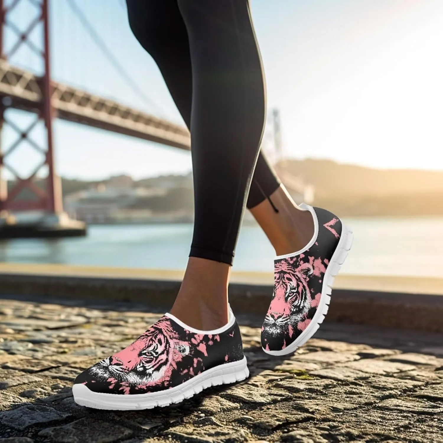 Women's Casual Slip On Flats Fantasitic Print Fashion Sneakers Lightweight Non Slip Travel Ladies Shoes White Sole