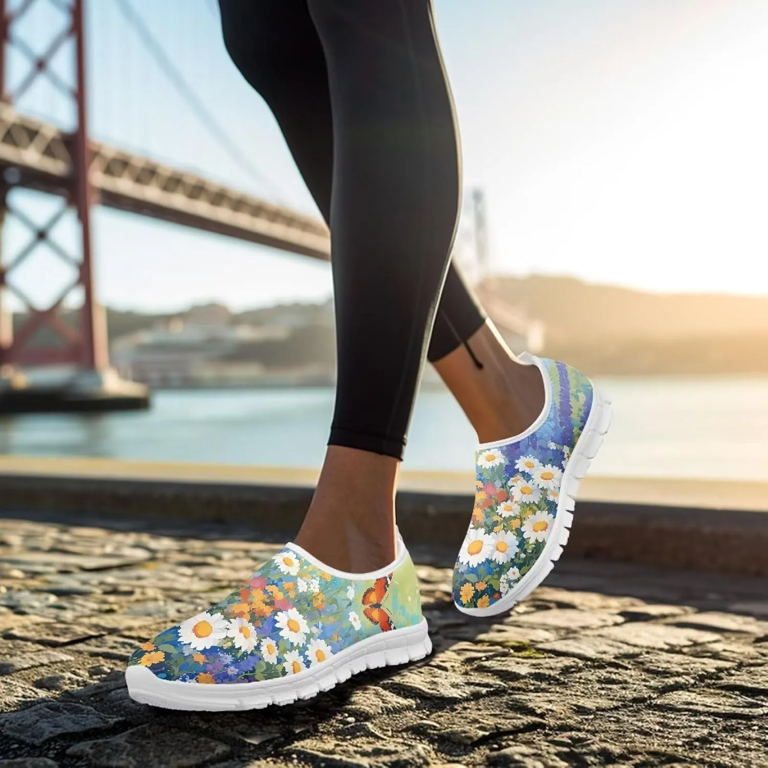 Women's Casual Slip On Flats Fantasitic Print Fashion Sneakers Lightweight Non Slip Travel Ladies Shoes White Sole