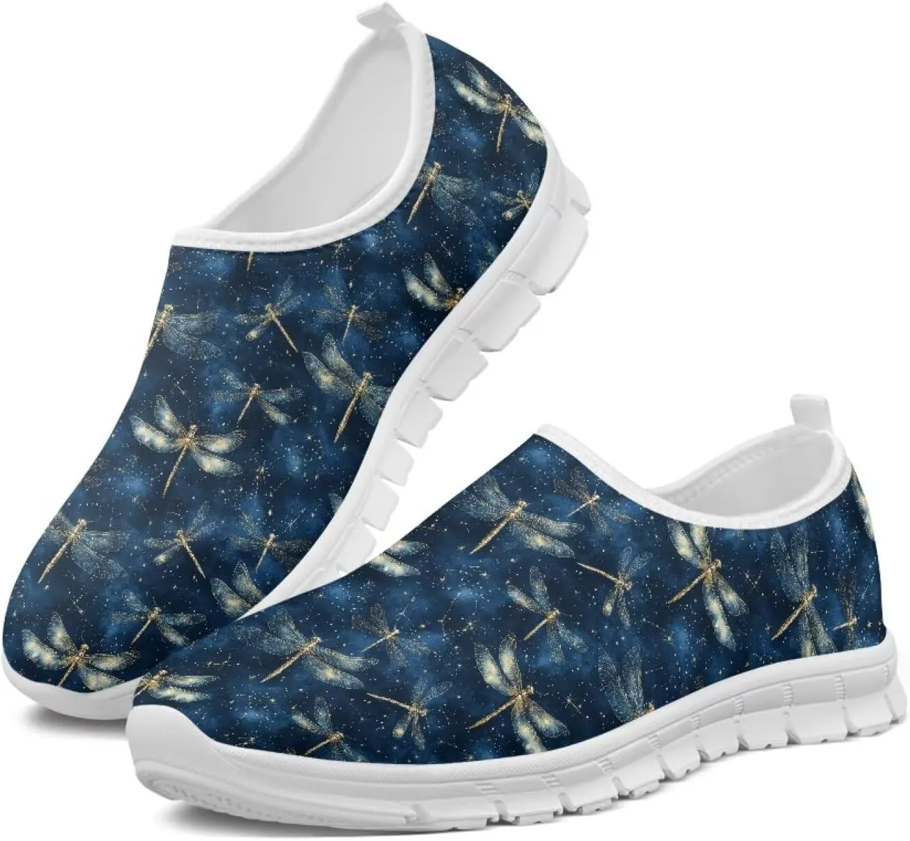 Women's Casual Slip On Flats Fantasitic Print Fashion Sneakers Lightweight Non Slip Travel Ladies Shoes White Sole
