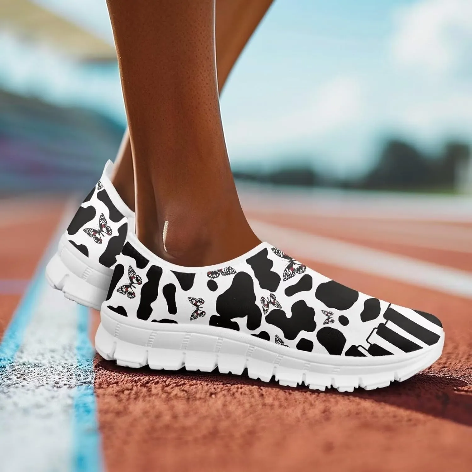 Women's Casual Slip On Flats Fantasitic Print Fashion Sneakers Lightweight Non Slip Travel Ladies Shoes White Sole