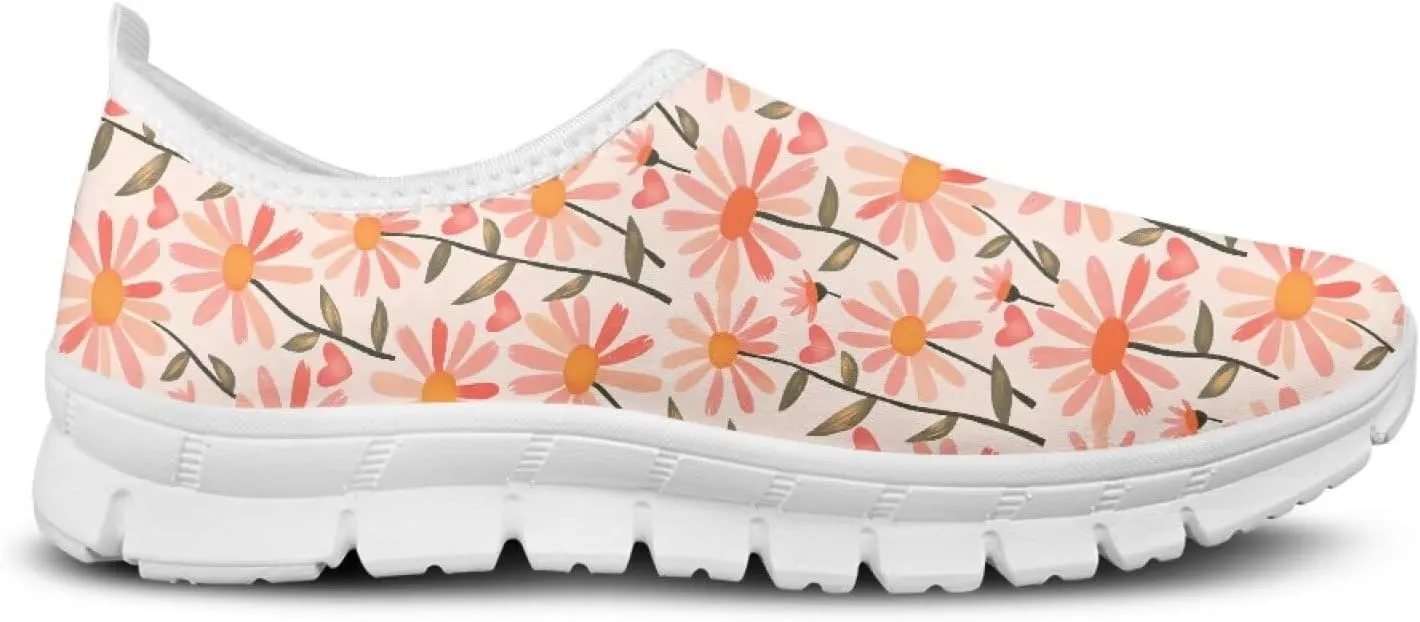 Women's Casual Slip On Flats Fantasitic Print Fashion Sneakers Lightweight Non Slip Travel Ladies Shoes White Sole