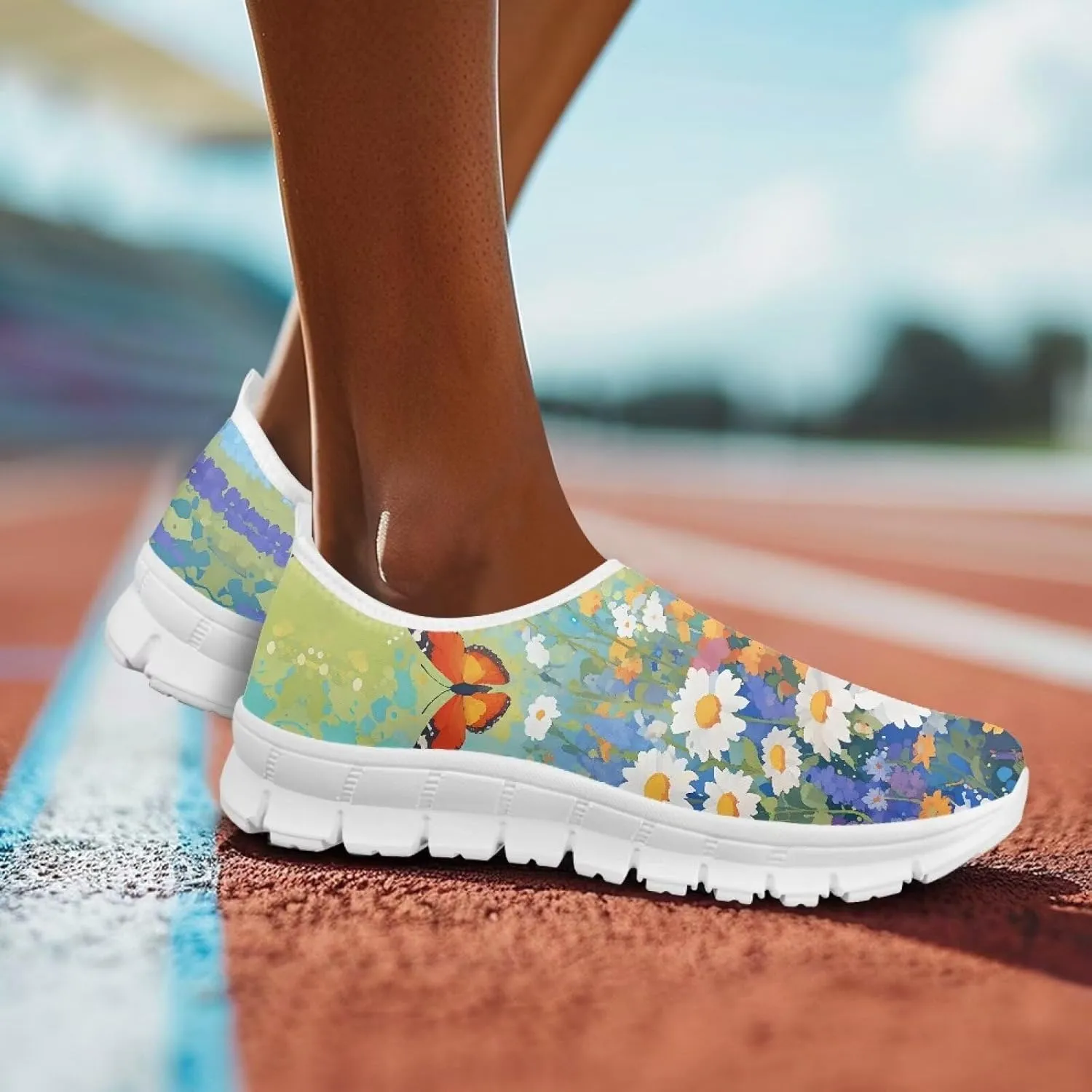 Women's Casual Slip On Flats Fantasitic Print Fashion Sneakers Lightweight Non Slip Travel Ladies Shoes White Sole
