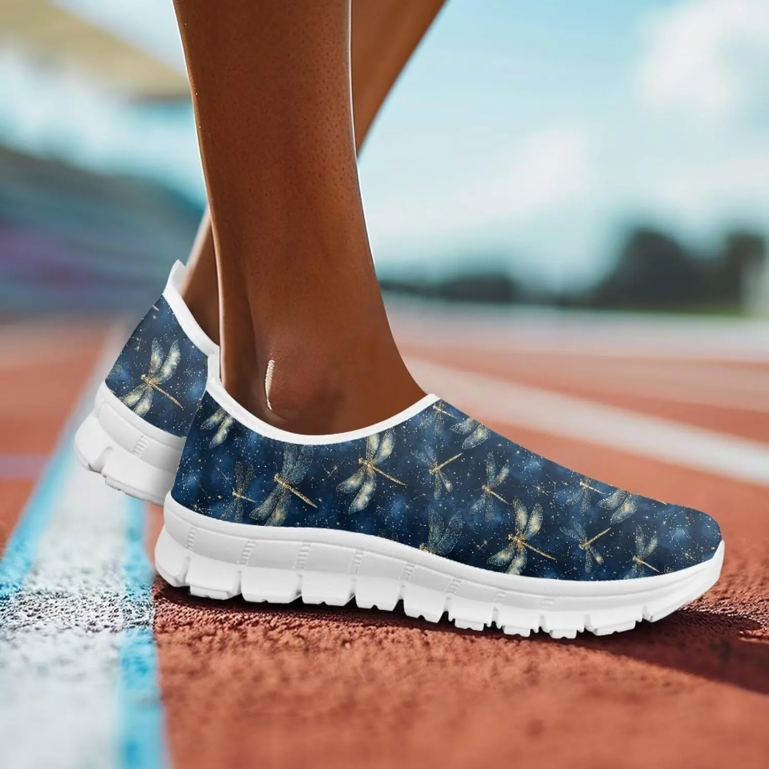 Women's Casual Slip On Flats Fantasitic Print Fashion Sneakers Lightweight Non Slip Travel Ladies Shoes White Sole