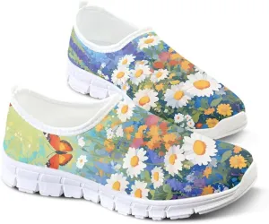 Women's Casual Slip On Flats Fantasitic Print Fashion Sneakers Lightweight Non Slip Travel Ladies Shoes White Sole