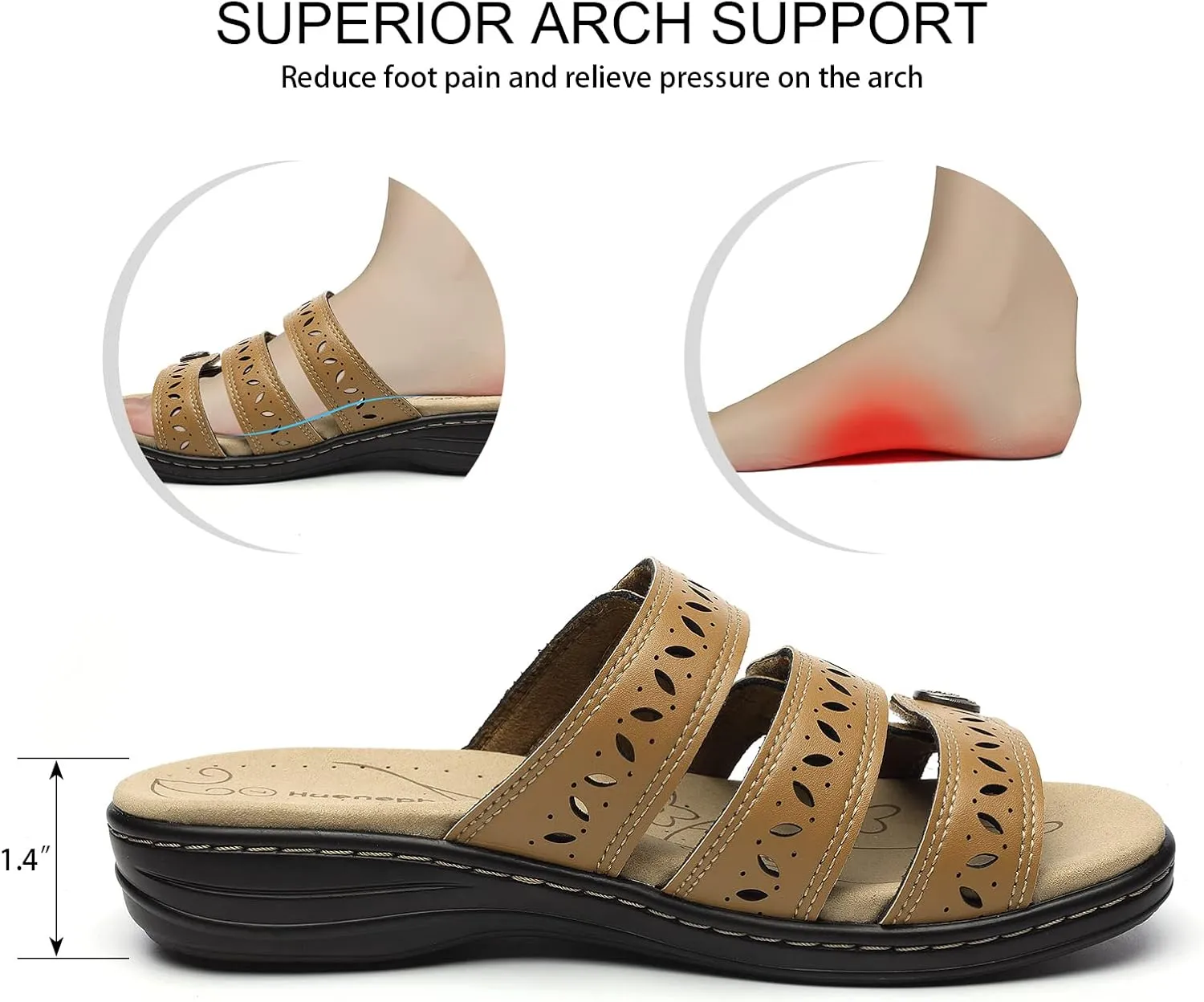 Women's Comfort Leather Slides Lightweight Flat Sandals Cute Slip On Casual Walking Slippers