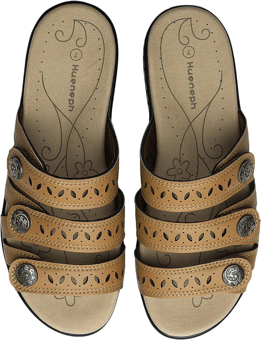 Women's Comfort Leather Slides Lightweight Flat Sandals Cute Slip On Casual Walking Slippers