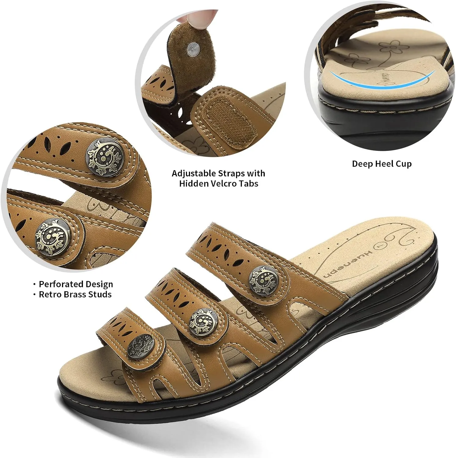 Women's Comfort Leather Slides Lightweight Flat Sandals Cute Slip On Casual Walking Slippers