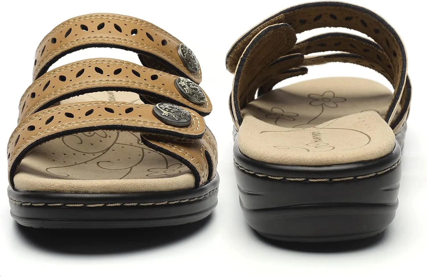Women's Comfort Leather Slides Lightweight Flat Sandals Cute Slip On Casual Walking Slippers