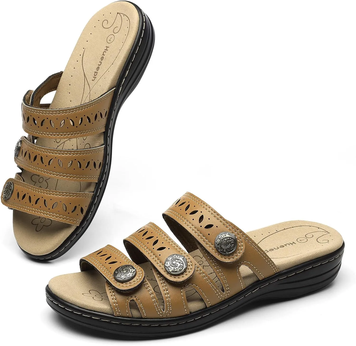 Women's Comfort Leather Slides Lightweight Flat Sandals Cute Slip On Casual Walking Slippers
