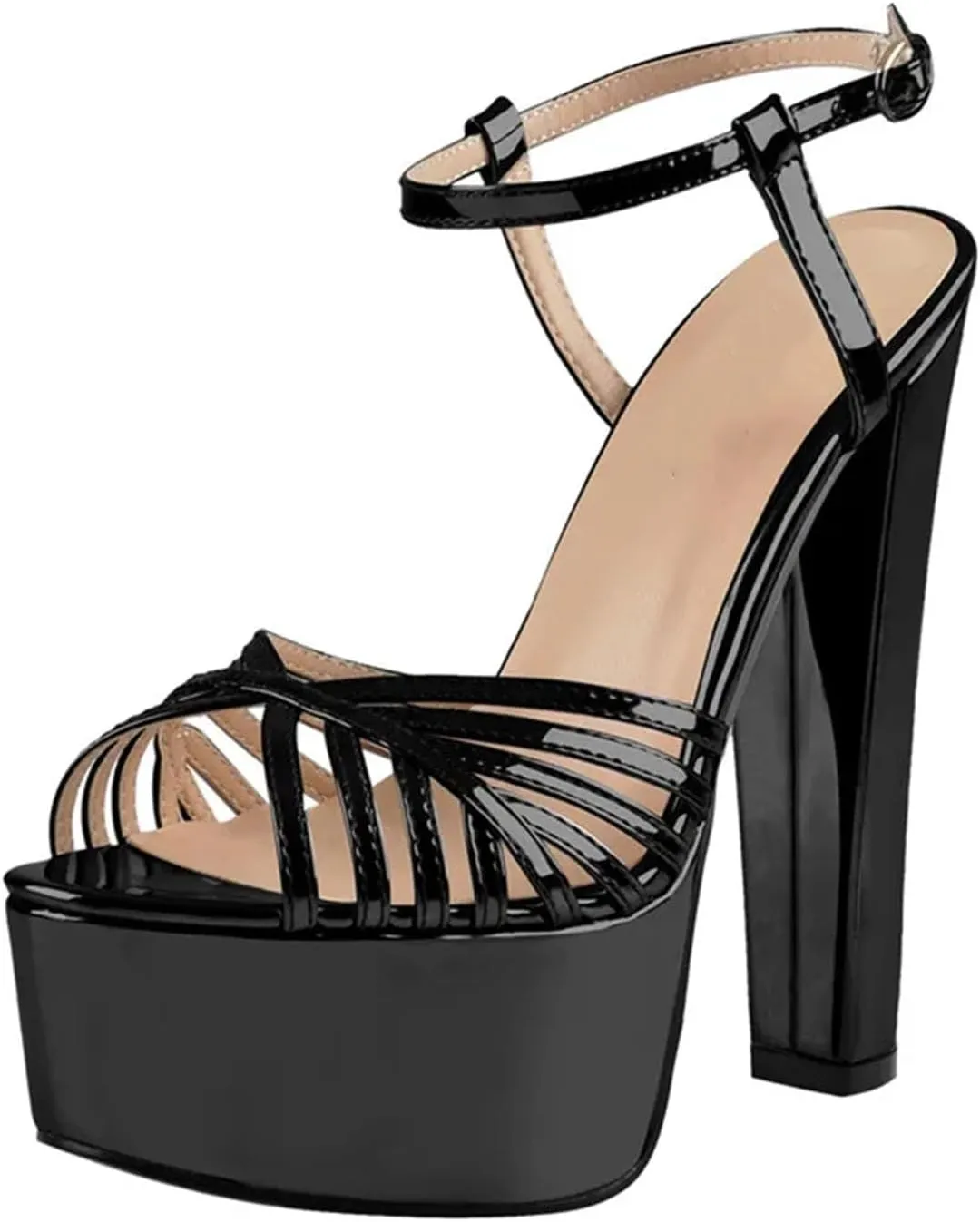 Women's Cross Band Platforms - Open Toe Chunky Buckle Sandals