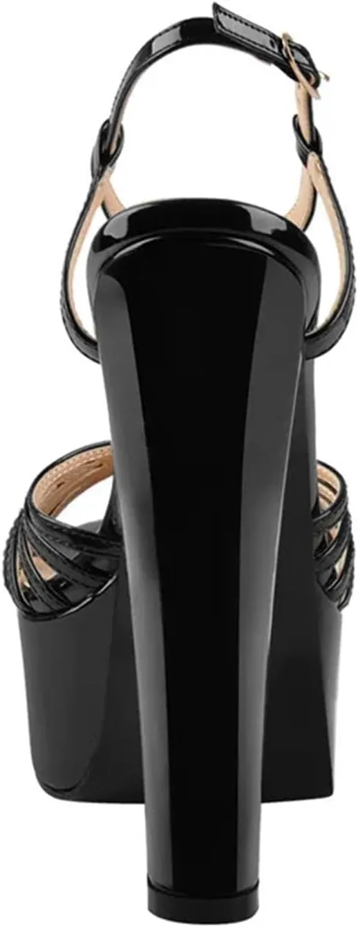 Women's Cross Band Platforms - Open Toe Chunky Buckle Sandals