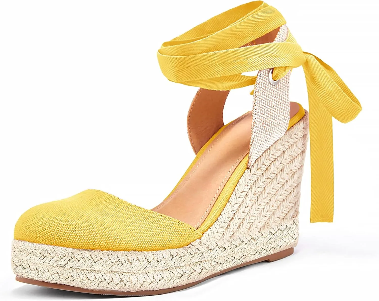 Women's Espadrille Wedge Sandals Closed Toe Lace Up Platform Ankle Wrap Summer Casual Shoes