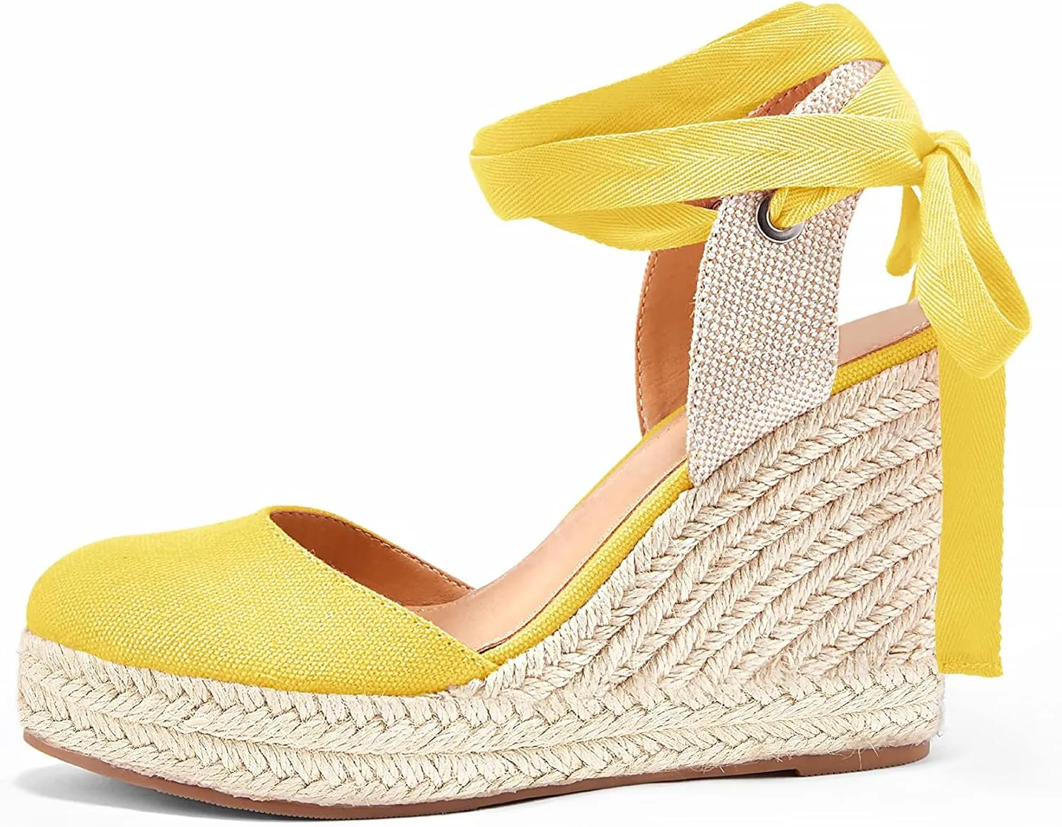 Women's Espadrille Wedge Sandals Closed Toe Lace Up Platform Ankle Wrap Summer Casual Shoes
