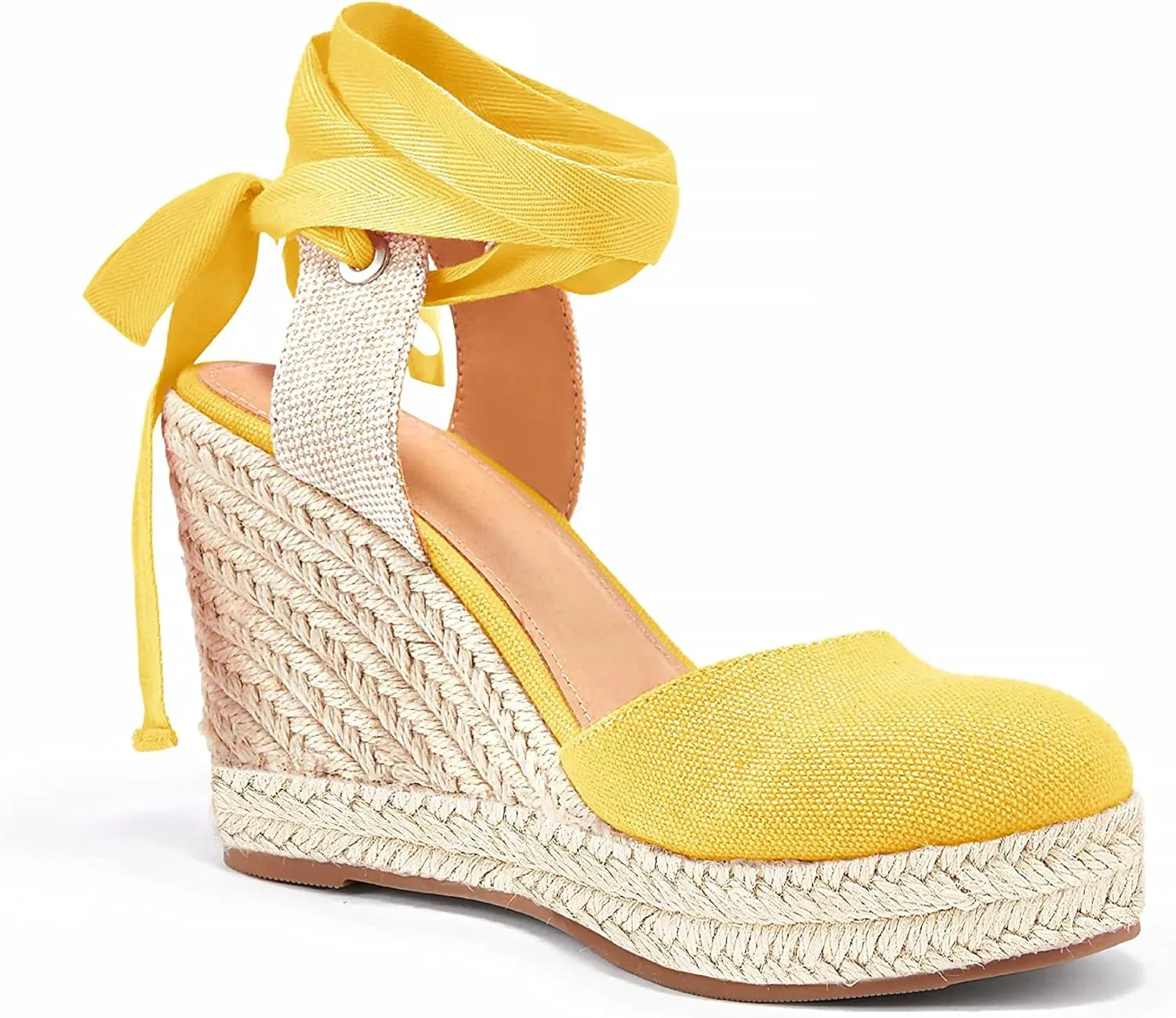 Women's Espadrille Wedge Sandals Closed Toe Lace Up Platform Ankle Wrap Summer Casual Shoes