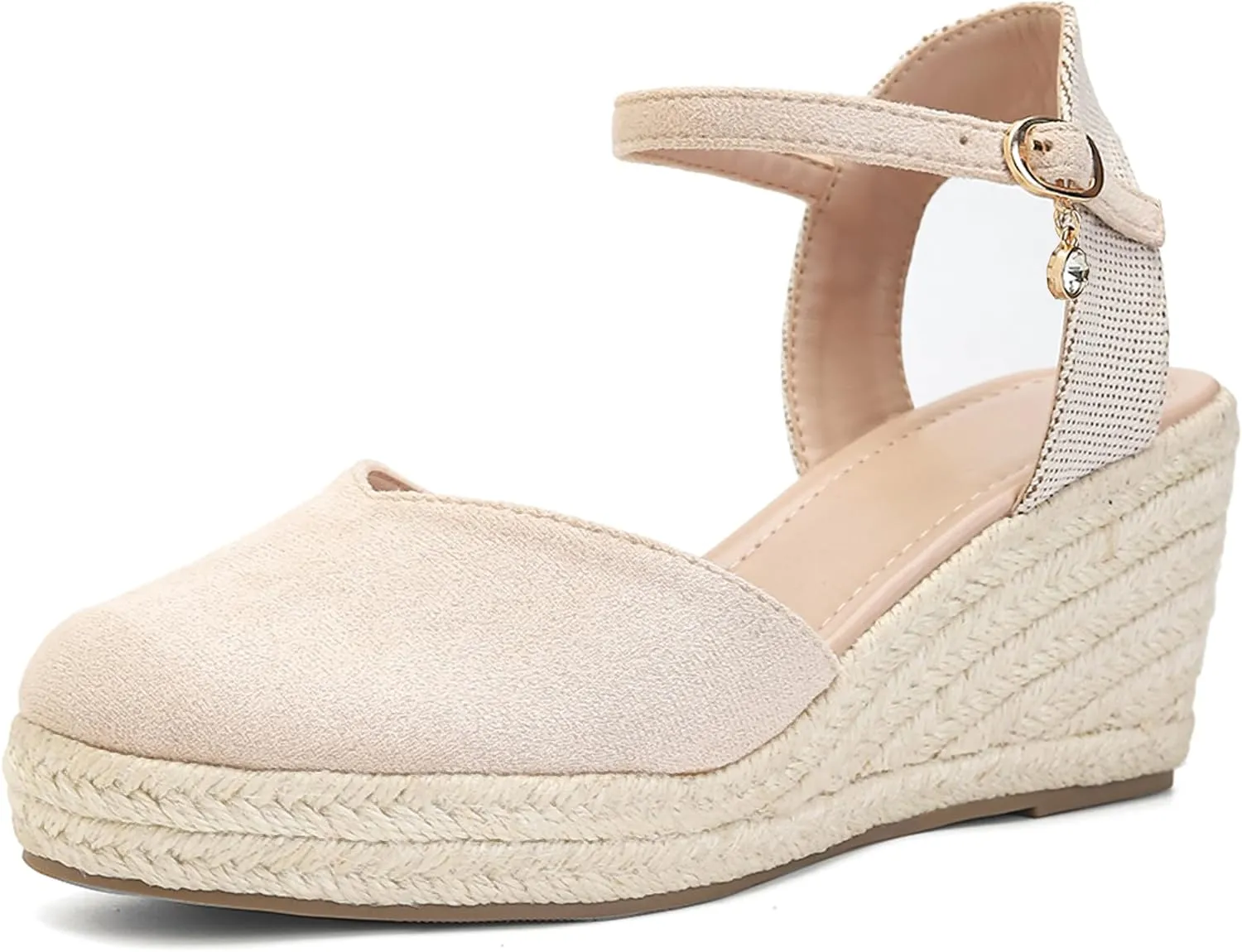 Womens Espadrilles Sandals, Closed Toe Platform for Women Adjustable Ankle Strap Casual Comfortable Wedge Sandals