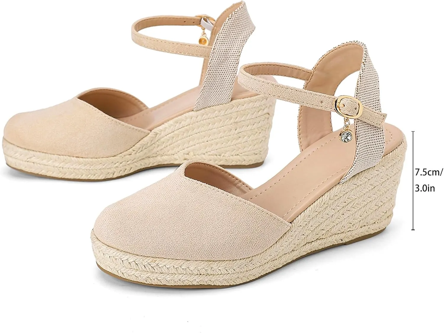 Womens Espadrilles Sandals, Closed Toe Platform for Women Adjustable Ankle Strap Casual Comfortable Wedge Sandals