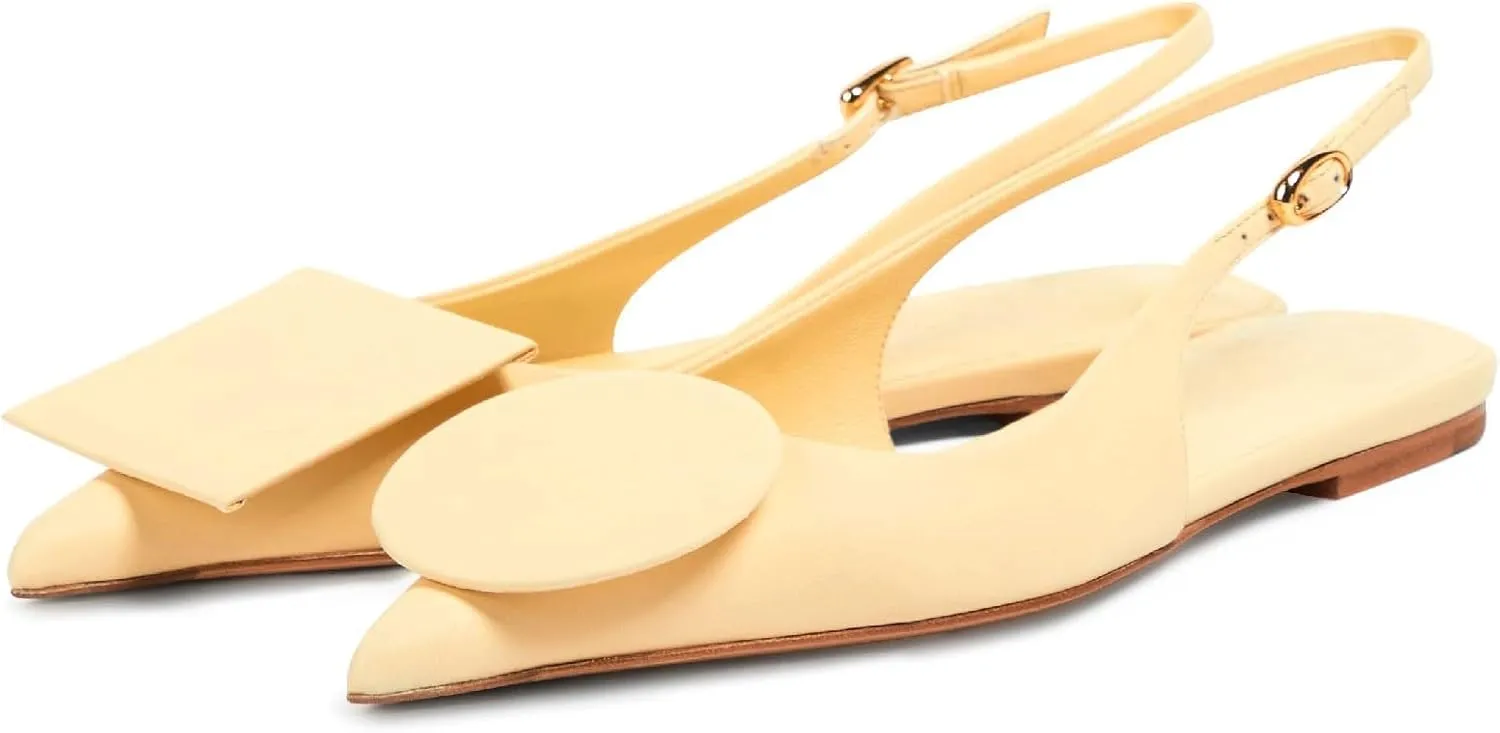 Women's Fashion Circle Square Flats Sexy Closed Pointed Toe Slingback Ballet Flats Circle and Square Decorative Patches Dressy Flats for Women