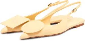 Women's Fashion Circle Square Flats Sexy Closed Pointed Toe Slingback Ballet Flats Circle and Square Decorative Patches Dressy Flats for Women