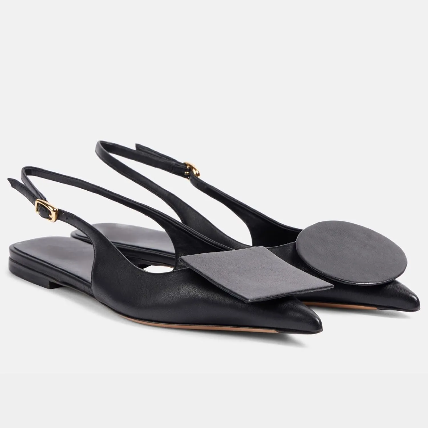 Women's Fashion Circle Square Flats Sexy Closed Pointed Toe Slingback Ballet Flats Circle and Square Decorative Patches Dressy Flats for Women