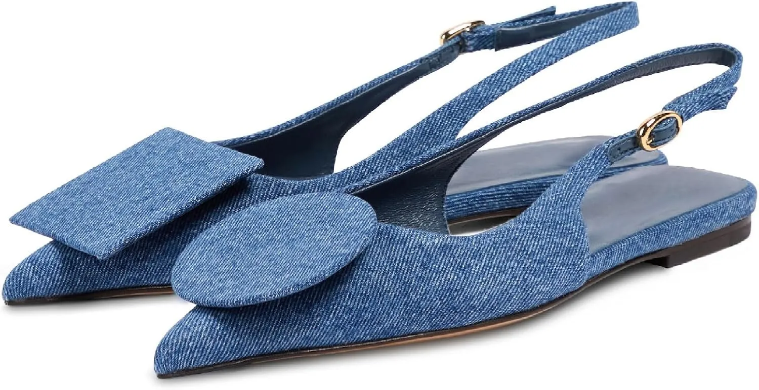 Women's Fashion Circle Square Flats Sexy Closed Pointed Toe Slingback Ballet Flats Circle and Square Decorative Patches Dressy Flats for Women