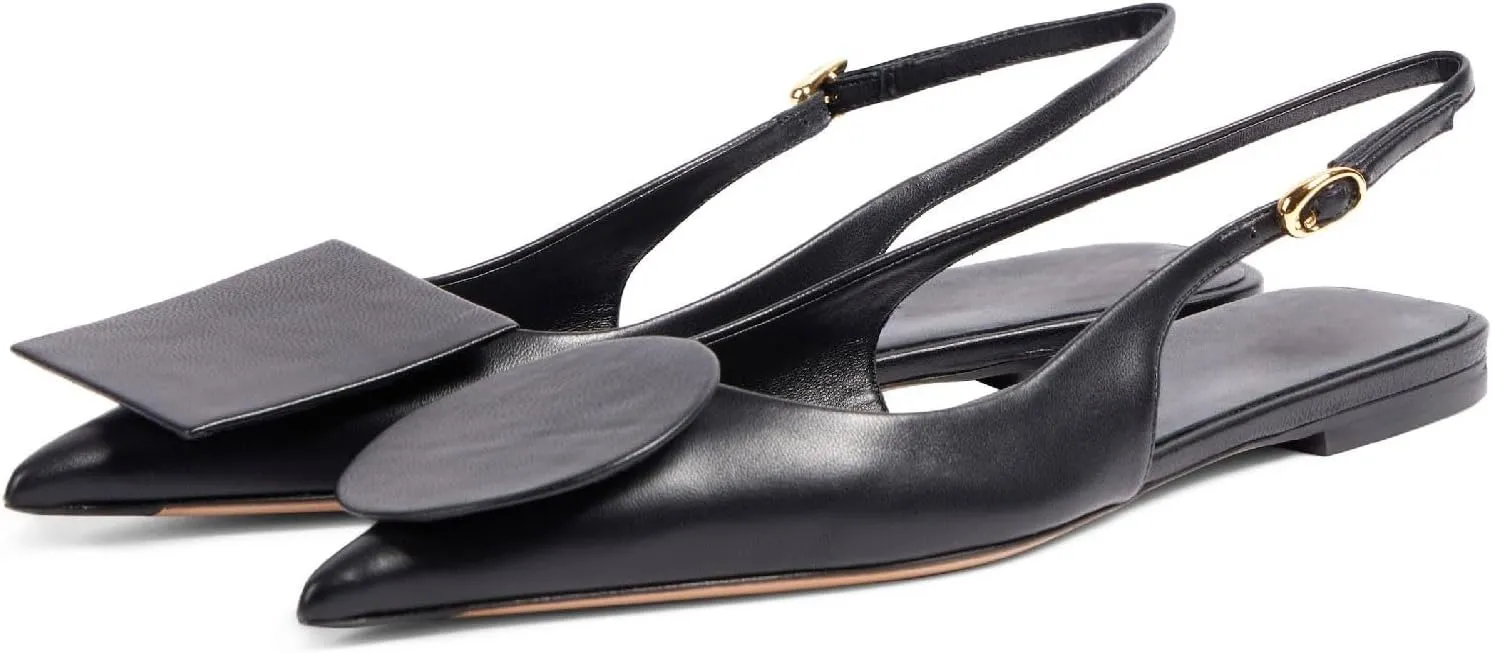 Women's Fashion Circle Square Flats Sexy Closed Pointed Toe Slingback Ballet Flats Circle and Square Decorative Patches Dressy Flats for Women