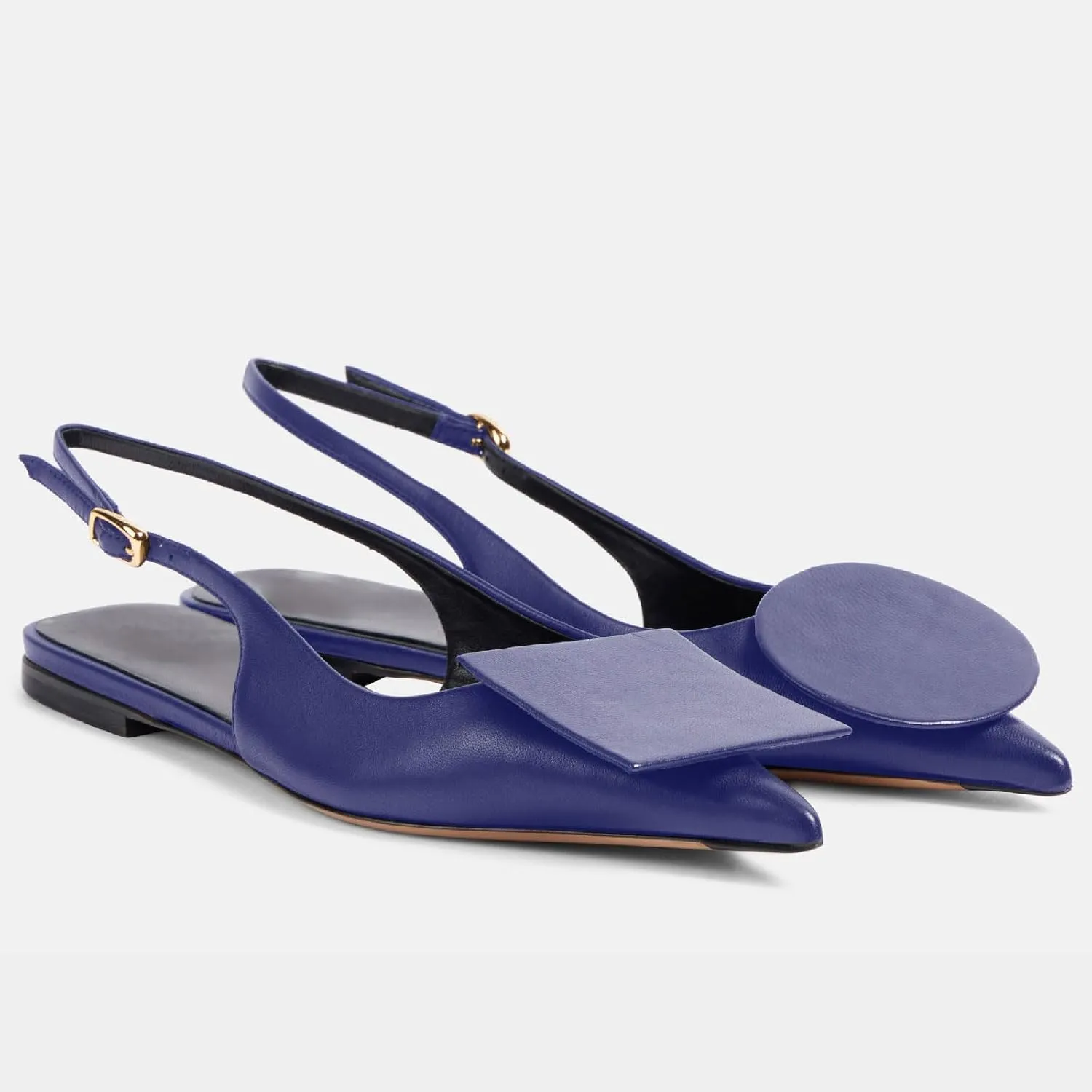 Women's Fashion Circle Square Flats Sexy Closed Pointed Toe Slingback Ballet Flats Circle and Square Decorative Patches Dressy Flats for Women