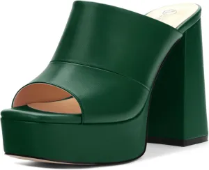 Womens Fashion Womens Platform Chunky Heels Sandals Square Open Toe High Heeled Sandals Slip On Slides Dress Party Wedding Shoes
